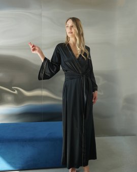 Халат із шовку довгий Natural Black Felena Україна 434