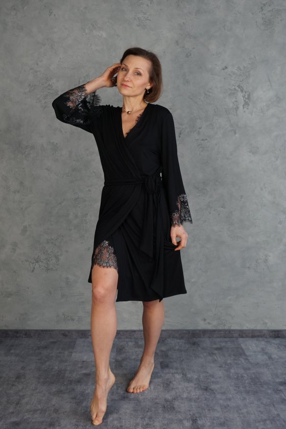 Халат короткий с кружевом Silver Black Felena Украина 234