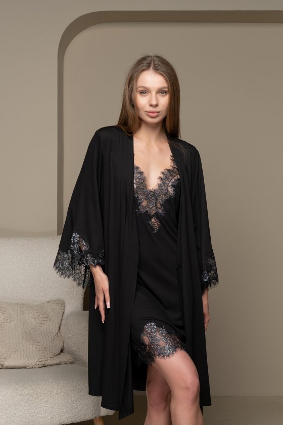 Халат короткий с кружевом Silver Black Felena Украина 234