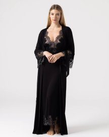 Халат длинный с кружевом Felena Украина Silver Black 434