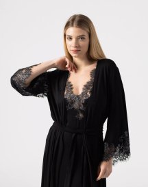 Халат длинный с кружевом Felena Украина Silver Black 434