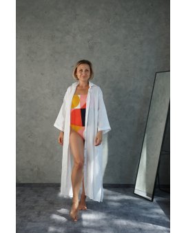 Длинная рубашка из премиум-льна Mastro Moda (Италия) Betta белая/хаки/синяя