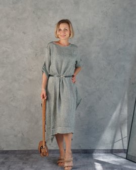Платье из премиум льна Mastro Moda (Италия) CARDUCCI голубое/хаки/капучино