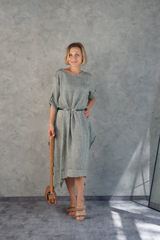Платье из премиум льна Mastro Moda (Италия) CARDUCCI голубое/хаки/капучино