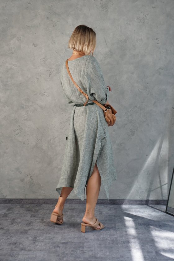 Платье из премиум льна Mastro Moda (Италия) CARDUCCI голубое/хаки/капучино