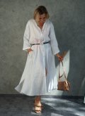 Длинная рубашка из премиум-льна Mastro Moda (Италия) Betta белая/хаки/синяя