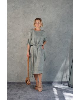 Сукня з преміум льону Mastro Moda (Італія) CARDUCCI блакитна/хакі/капучіно